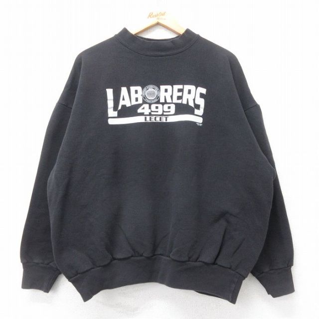 XL★古着 長袖 スウェット メンズ 90年代 90s LABORERS モックネック ハイネック USA製 黒 ブラック 25sep16 中古 スエット トレーナー トップス