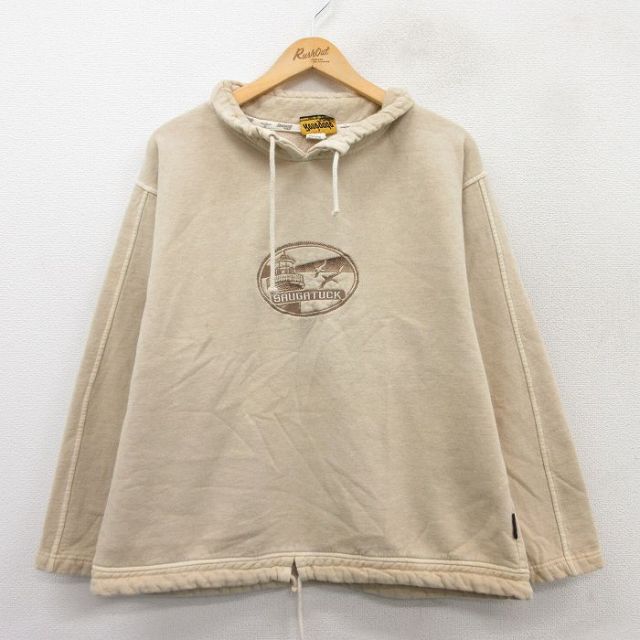 XL★古着 長袖 スウェット メンズ 90年代 90s SAUGATUCK 刺繍 USA製 ベージュ カーキ 25sep16 中古 スエット トレーナー トップス