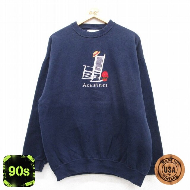 Acushnet 90s 長袖スウェット 刺繍 ネイビー L | 古着