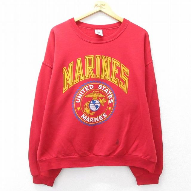 XL★古着 ジャージーズ 長袖 スウェット メンズ 00年代 00s ミリタリー USマリーンズ 大きいサイズ クルーネック 赤 レッド 25sep17 中古 スエット トレーナー トップス