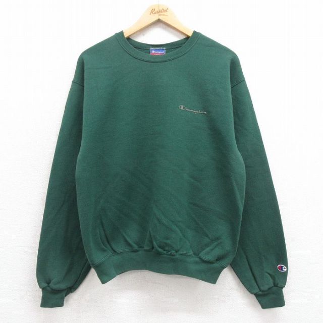 M★古着 チャンピオン Champion 長袖 スウェット メンズ 00年代 00s ワンポイントロゴ クルーネック 緑 グリーン 25sep17 中古 スエット トレーナー トップス
