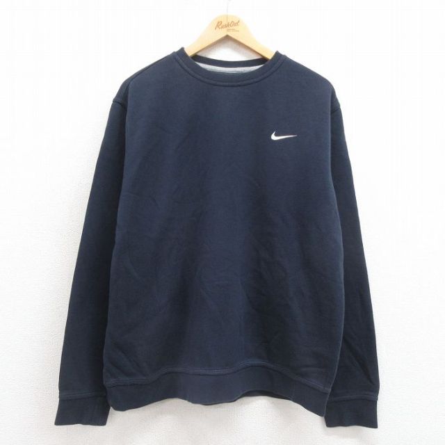 XL★古着 ナイキ NIKE 長袖 スウェット メンズ ワンポイントロゴ 大きいサイズ クルーネック 紺 ネイビー 25sep17 中古 スエット トレーナー トップス