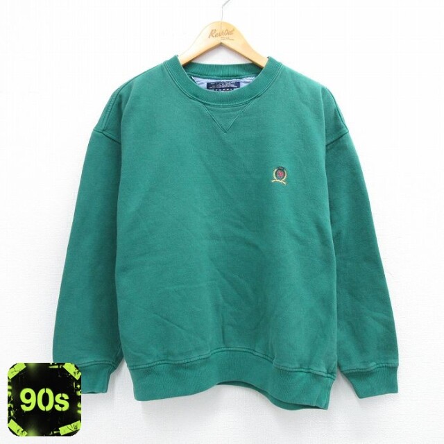 トミーヒルフィガー 90s 長袖スウェット ワンポイントロゴ グリーン XL | 古着