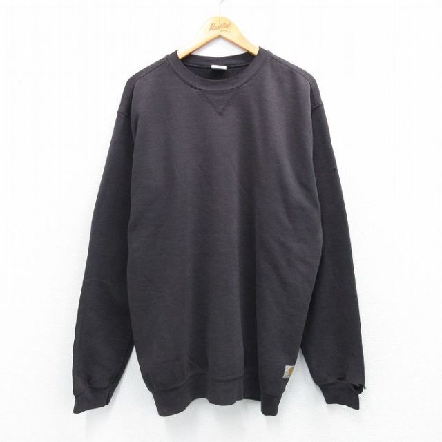 XL★古着 カーハート Carhartt 長袖 スウェット メンズ 大きいサイズ クルーネック 黒 ブラック 25sep18 中古 スエット トレーナー トップス
