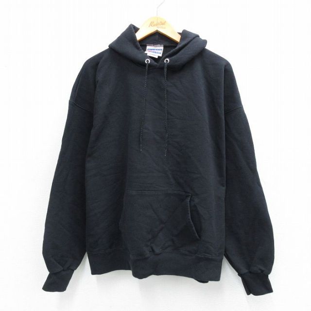 XL★古着 ヘインズ Hanes 長袖 スウェット パーカー メンズ 00年代 00s 無地 大きいサイズ 黒 ブラック 25sep18 中古 スエット トレーナー トップス