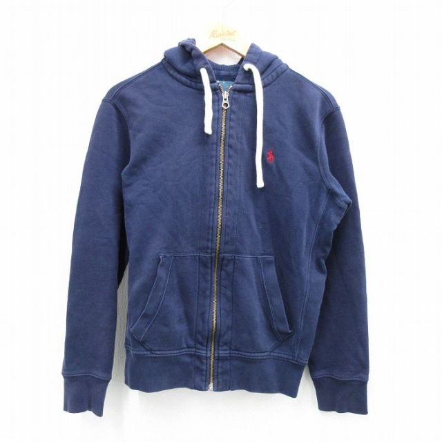 M★古着 ラルフローレン Ralph Lauren 長袖 ブランド フルジップ スウェット パーカー メンズ 90年代 90s ワンポイントロゴ 紺 ネイビー 25sep18 中古 スエット トレーナー トップス