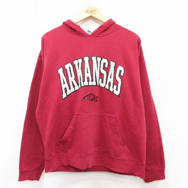 古着通販 XL☆古着 長袖 スウェット パーカー メンズ ARKANSAW 赤