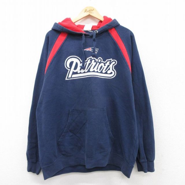 XL★古着 長袖 スウェット パーカー メンズ NFL ニューイングランドペイトリオッツ 紺他 ネイビー アメフト スーパーボウル 【spe】 25sep19 中古 スエット トレーナー トップス