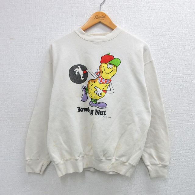 L★古着 TULTEX 長袖 スウェット メンズ 80年代 80s ピーナッツ ボウリング クルーネック USA製 白 ホワイト 25sep24 中古 スエット トレーナー トップス