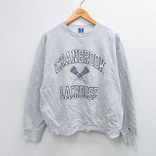 L★古着 チャンピオン Champion 長袖 スウェット メンズ 90年代 90s クランブルック ラクロス クルーネック USA製 グレー 霜降り 【spe】 25sep24 中古 スエット トレーナー トップス