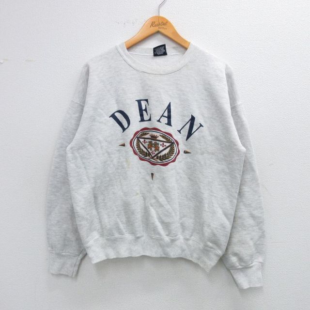 L★古着 ジャンスポーツ 長袖 スウェット メンズ 90年代 90s DEAN クルーネック USA製 薄グレー 霜降り 25sep24 中古 スエット トレーナー トップス