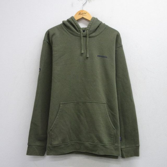 XL★古着 パタゴニア patagonia 長袖 スウェット パーカー メンズ ワンポイントロゴ 大きいサイズ 緑系 グリーン 25sep19 中古 スエット トレーナー トップス