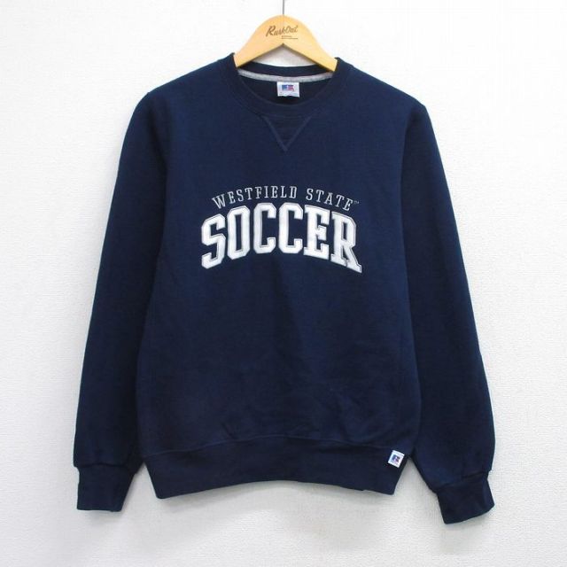 M★古着 ラッセル 長袖 スウェット メンズ サッカー クルーネック 紺 ネイビー 25sep19 中古 スエット トレーナー トップス