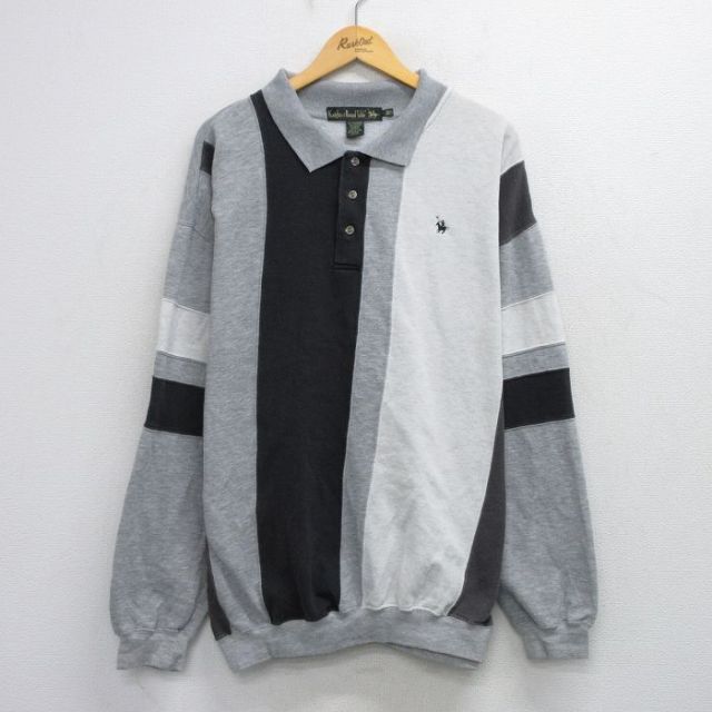 XL★古着 長袖 スウェット メンズ 90年代 90s マルチカラー 襟付き 大きいサイズ 黒他 ブラック 25sep19 中古 スエット トレーナー トップス