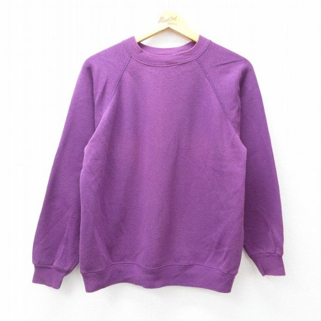 M★古着 ヘインズ Hanes 長袖 スウェット メンズ 80年代 80s 無地 ラグラン クルーネック USA製 紫 パープル 25sep19 中古 スエット トレーナー トップス