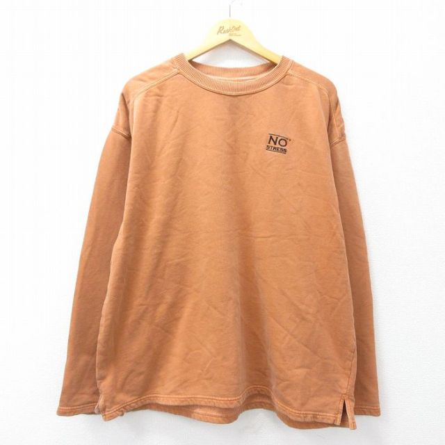XL★古着 長袖 スウェット メンズ 00年代 00s NO STRESS コットン クルーネック オレンジ 25sep19 中古 スエット トレーナー トップス