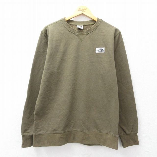 L★古着 ノースフェイス THE NORTH FACE 長袖 スウェット メンズ ワンポイントロゴ クルーネック 緑系 グリーン 25sep19 中古 スエット トレーナー トップス