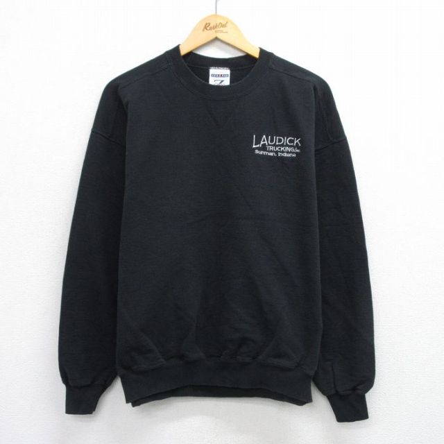 XL★古着 ジャージーズ 長袖 スウェット メンズ 00年代 00s LAUDICK クルーネック 黒 ブラック 25sep24 中古 スエット トレーナー トップス