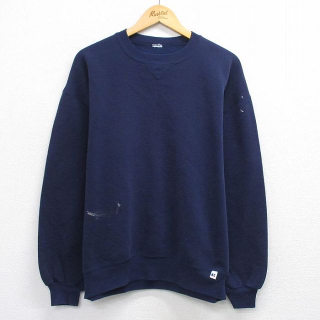 XL★古着 ラッセル 長袖 スウェット メンズ 00年代 00s 無地 クルーネック 濃紺 ネイビー 【spe】 25sep24 中古 スエット トレーナー トップス