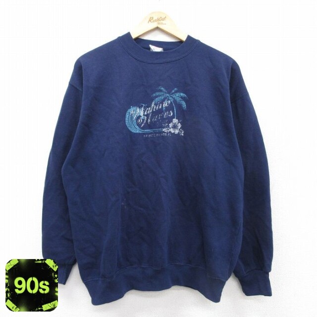90s 長袖スウェット ハイビスカス ネイビー L | 古着