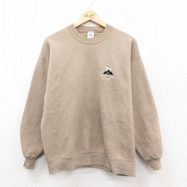 L★古着 ジャージーズ 長袖 スウェット メンズ 90年代 90s キツネ クルーネック USA製 ベージュ カーキ 25sep20 中古 スエット トレーナー トップス
