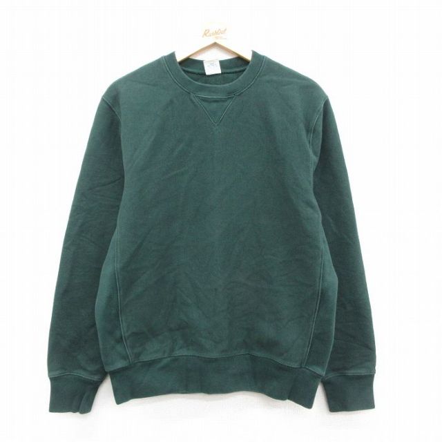 L★古着 ジェイクルー J.CREW 長袖 スウェット メンズ 80年代 80s 無地 クルーネック 緑 グリーン 25sep20 中古 スエット トレーナー トップス