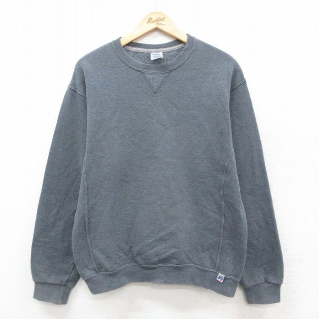 M★古着 ラッセル 長袖 スウェット メンズ 00年代 00s 無地 クルーネック 濃グレー 霜降り 25sep20 中古 スエット トレーナー トップス