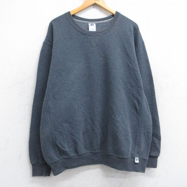 XL★古着 ラッセル 長袖 スウェット メンズ 00年代 00s 無地 大きいサイズ クルーネック 濃グレー 霜降り 25sep22 中古 スエット トレーナー トップス