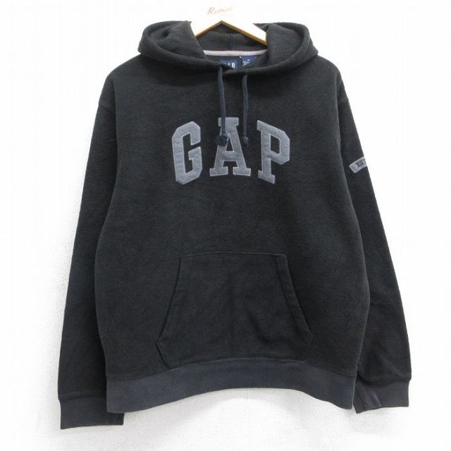 M★古着 ギャップ GAP 長袖 フリース トップス メンズ 00年代 00s ビッグロゴ 黒 ブラック 25sep22 中古 スエット トレーナー