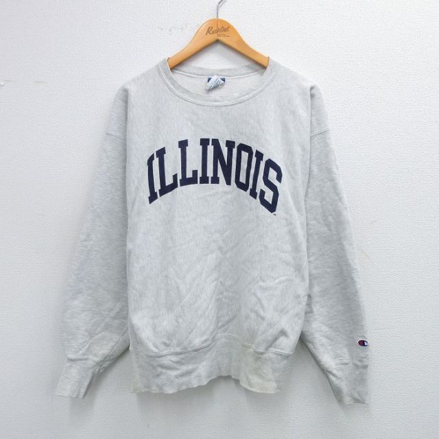 XL★古着 長袖 チャンピオン champion リバースウィーブ メンズ 00年代 00s イリノイ クルーネック 薄グレー 霜降り 【spe】 25sep24 中古 スエット トレーナー トップス