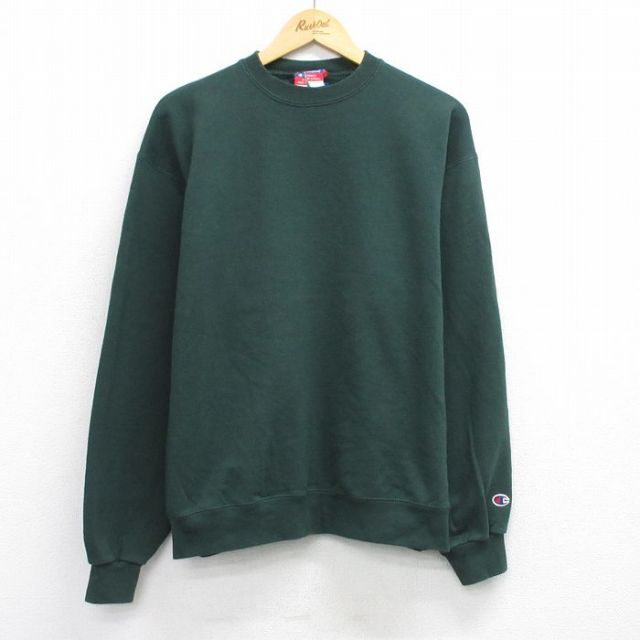 L★古着 チャンピオン champion 長袖 スウェット メンズ 00年代 00s 無地 クルーネック 濃緑 グリーン 25sep24 中古 スエット トレーナー トップス