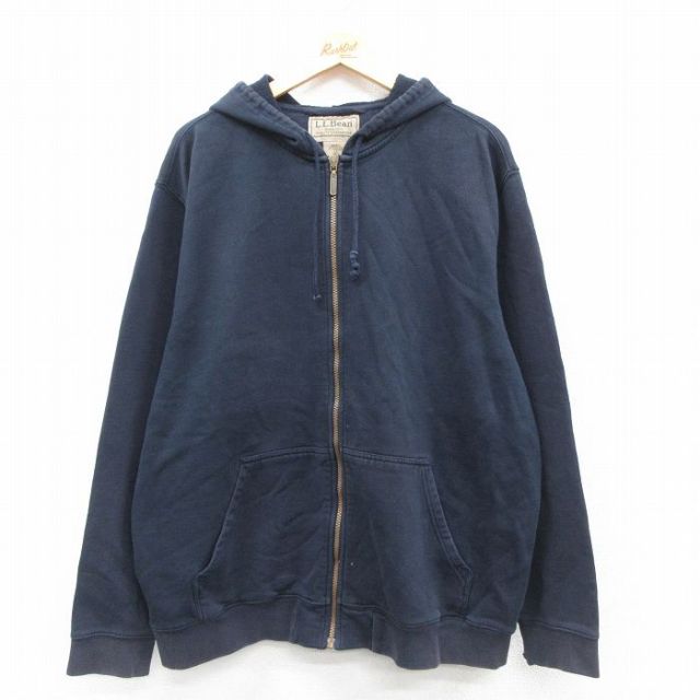 XL★古着 エルエルビーン LLBEAN 長袖 スウェット フルジップ パーカー メンズ 00年代 00s 無地 大きいサイズ 濃紺 ネイビー 25sep24 中古 スエット トレーナー トップス