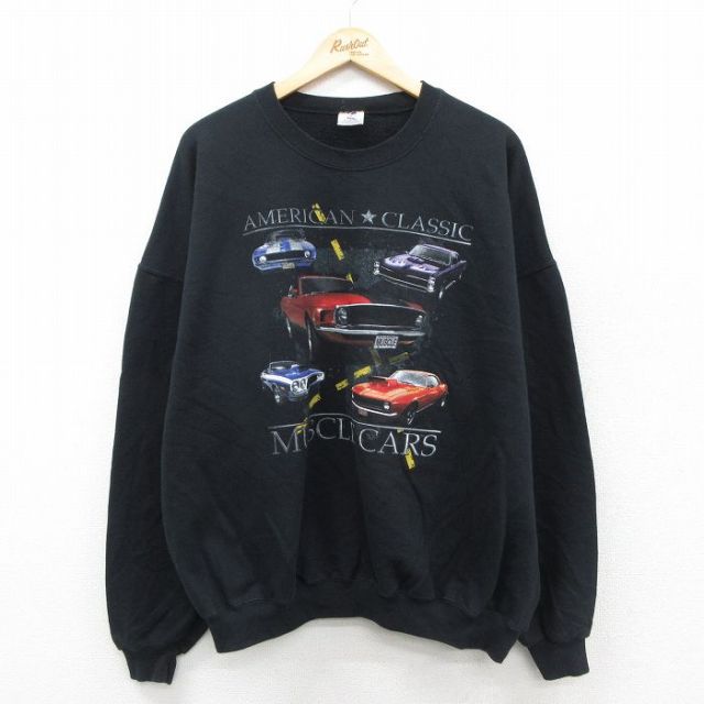 XL★古着 ジャージーズ 長袖 スウェット メンズ 00年代 00s 車 クラシックカー 大きいサイズ クルーネック 黒 ブラック 25sep24 中古 スエット トレーナー トップス