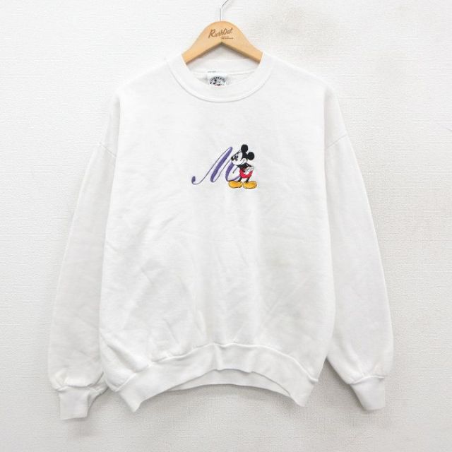 【50%OFF】ディズニー 90s 長袖スウェット ミッキーマウス刺繍 ホワイト L | 古着