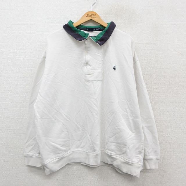 XL★古着 ノーティカ NAUTICA 長袖 ブランド ハーフジップ スウェット メンズ 90年代 90s ワンポイントロゴ 大きいサイズ コットン 白 ホワイト 【spe】 25sep24 中古 スエット トレーナー トップス