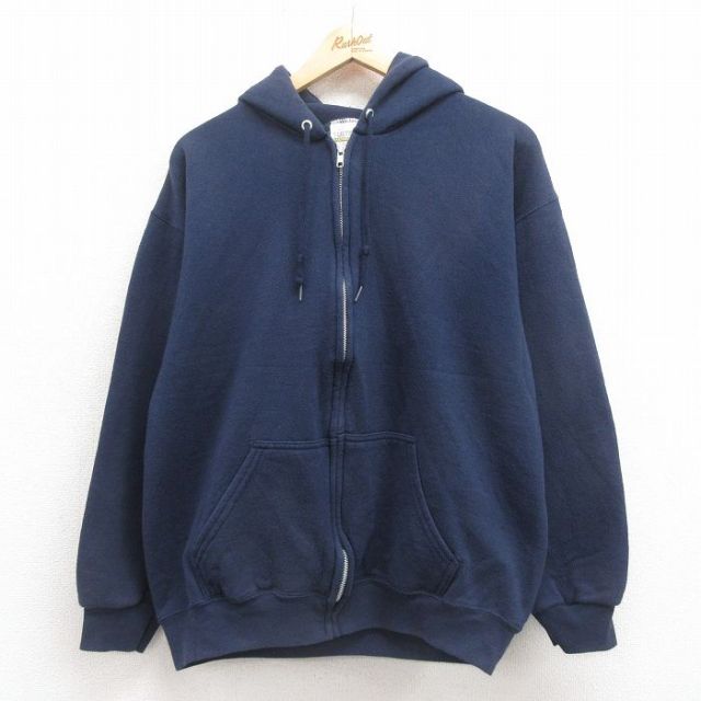 L★古着 TULTEX 長袖 フルジップ スウェット パーカー メンズ 90年代 90s 無地 紺 ネイビー 【spe】 25sep24 中古 スエット トレーナー トップス