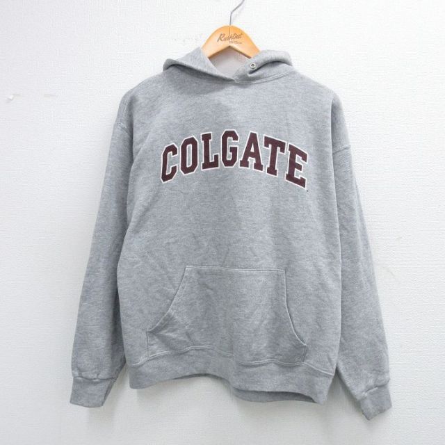 L★古着 長袖 スウェット パーカー メンズ 90年代 90s COLGATE USA製 グレー 霜降り 25sep24 中古 スエット トレーナー トップス