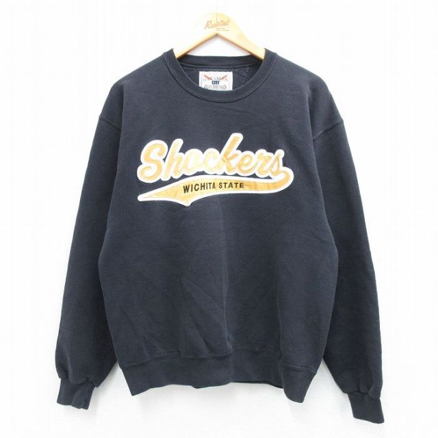 L★古着 長袖 スウェット メンズ 90年代 90s Shockers クルーネック USA製 黒 ブラック 25sep24 中古 スエット トレーナー トップス