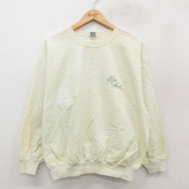 XL★古着 チャンピオン champion 長袖 トップス メンズ 80年代 80s Sea Island 大きいサイズ コットン クルーネック USA製 薄黄系 イエロー 【spe】 25sep24 中古 スエット トレーナー