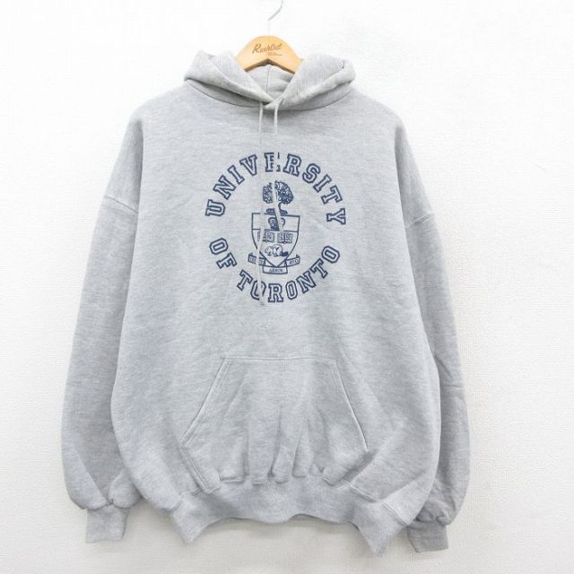 XL★古着 ラッセル 長袖 スウェット パーカー メンズ 90年代 90s TRONT カレッジ 大きいサイズ USA製 グレー 霜降り 【spe】 25sep24 中古 スエット トレーナー トップス
