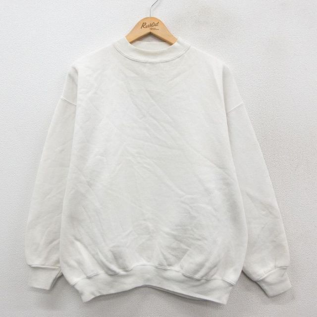 XL★古着 長袖 スウェット メンズ 90年代 90s 無地 クルーネック USA製 白 ホワイト 25sep25 中古 スエット トレーナー トップス