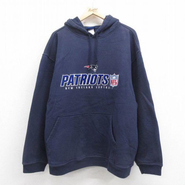 XL★古着 リーボック REEBOK 長袖 スウェット パーカー メンズ 00年代 00s NFL ニューイングランドペイトリオッツ 刺繍 大きいサイズ 紺 ネイビー アメフト スーパーボウル 25sep25 中古 スエット トレーナー トップス