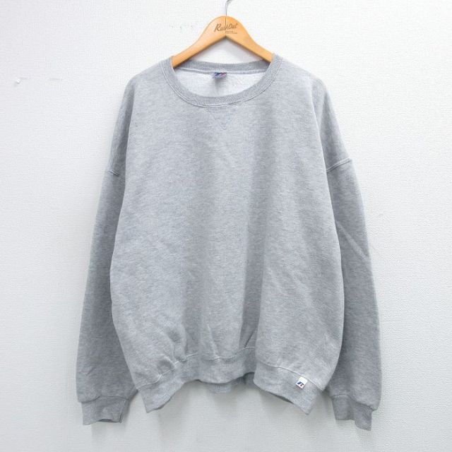 XL★古着 ラッセル 長袖 スウェット メンズ 00年代 00s 無地 大きいサイズ クルーネック グレー 霜降り 【spe】 25sep25 中古 スエット トレーナー トップス