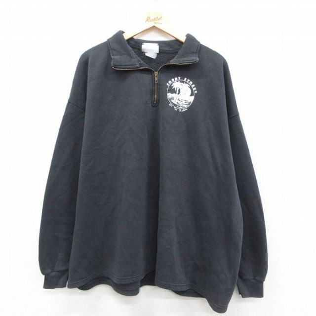 XL★古着 リー Lee 長袖 ハーフジップ スウェット メンズ 00年代 00s ヤシの木 大きいサイズ 黒 ブラック 25sep25 中古 スエット トレーナー トップス