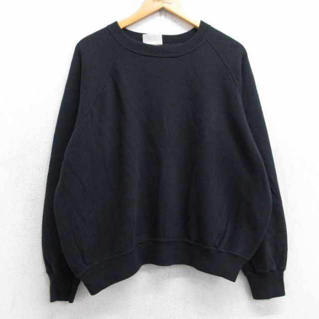 XL★古着 長袖 スウェット メンズ 90年代 90s 無地 ラグラン 大きいサイズ クルーネック USA製 黒 ブラック 25sep25 中古 スエット トレーナー トップス