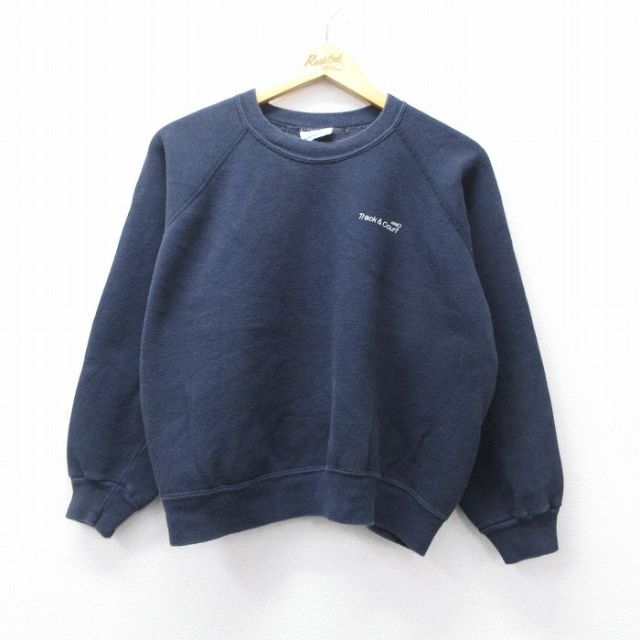 XL★古着 長袖 スウェット メンズ 80年代 80s Track&Court ラグラン ショート丈 クルーネック USA製 紺 ネイビー 25sep26 中古 スエット トレーナー トップス