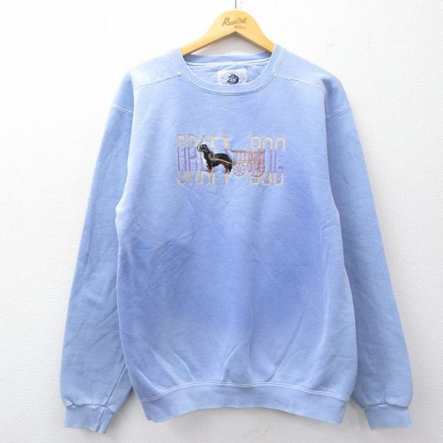 M★古着 長袖 スウェット メンズ 00年代 00s DRIFT DOG 犬 刺繍 クルーネック 薄紺 ネイビー 25sep26 中古 スエット トレーナー トップス