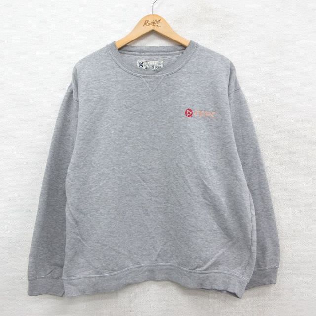 XL★古着 長袖 スウェット メンズ PFPC クルーネック グレー 霜降り 25sep26 中古 スエット トレーナー トップス
