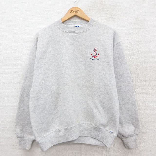 L★古着 ラッセル 長袖 スウェット メンズ 90年代 90s イカリ ケープコッド クルーネック USA製 薄グレー 霜降り 【spe】 25sep26 中古 スエット トレーナー トップス
