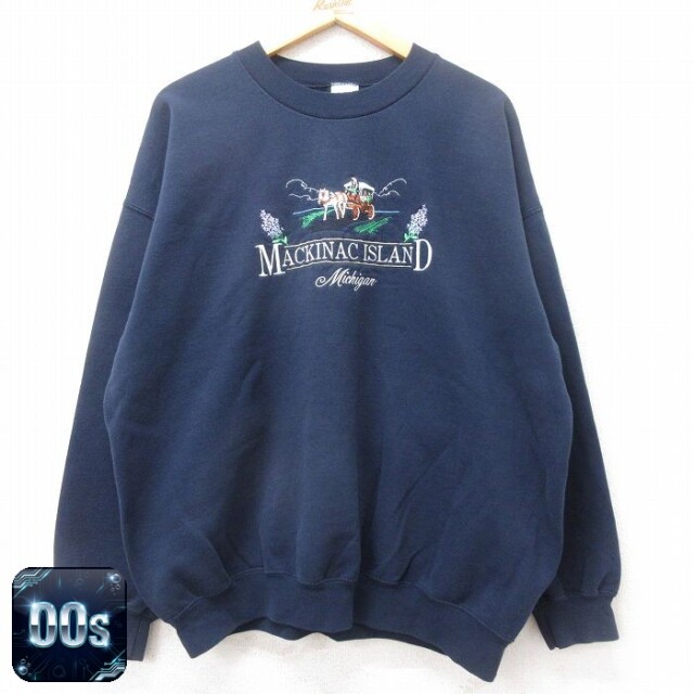 00s 長袖スウェット MACKINAC ISLAND刺繍 ネイビー XL | 古着